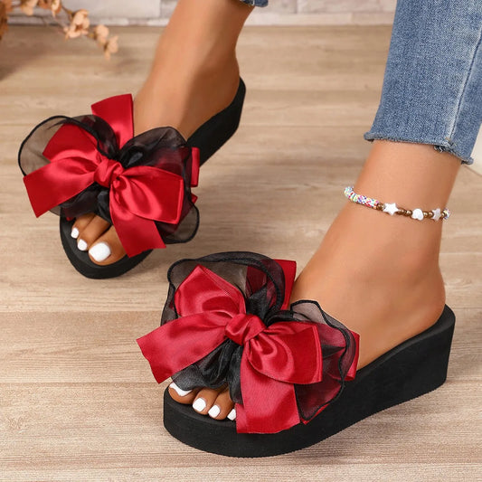 Wedge Heel With Bow Women's Slippers and Ladies Sandals Top Designs Shoe On Sale Casual 2025 Trend Slides High Quality Shoes