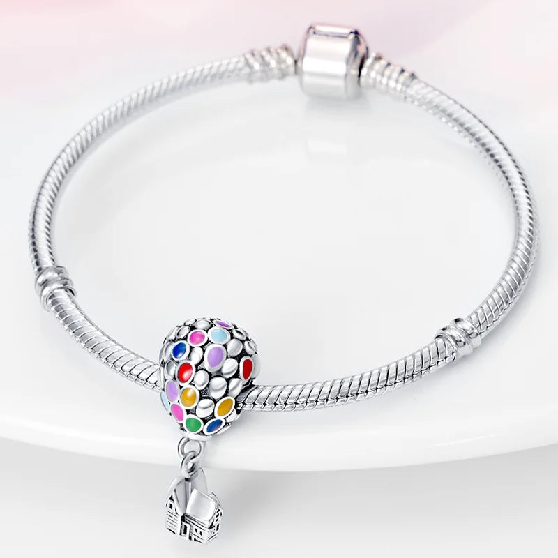 Hot Sale Charms Bead 925 Sterling Silver Pixar Up House & Balloons Dangle Fit Bangle Bracelet Necklace DIY Jewelry