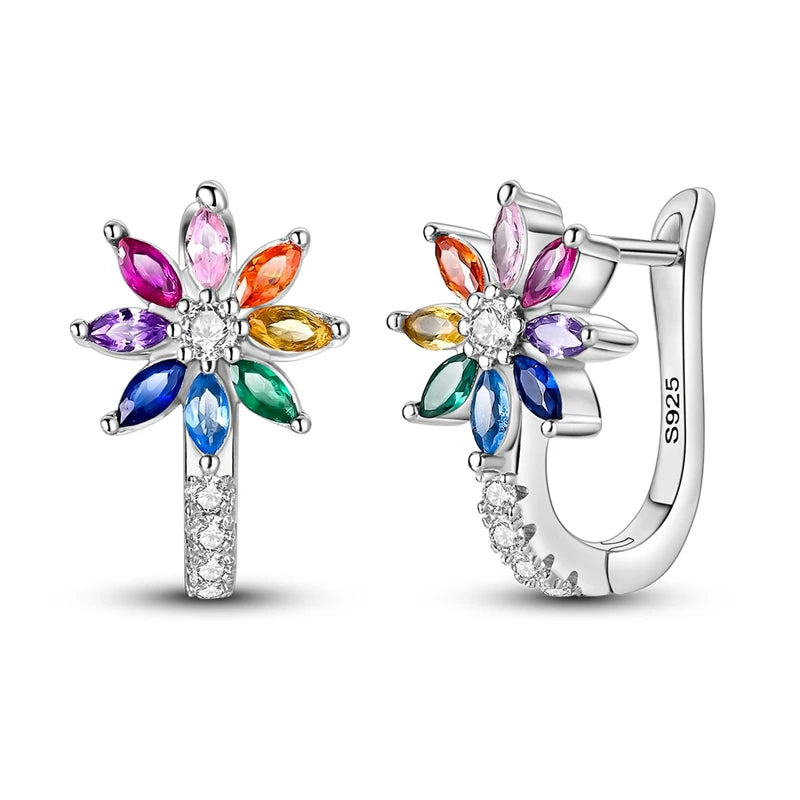 925 Sterling Silver Colored Zirconium Stars Hoop Earrings For Women Jewelry Anniversary WeddingMaking Jewelry Gift