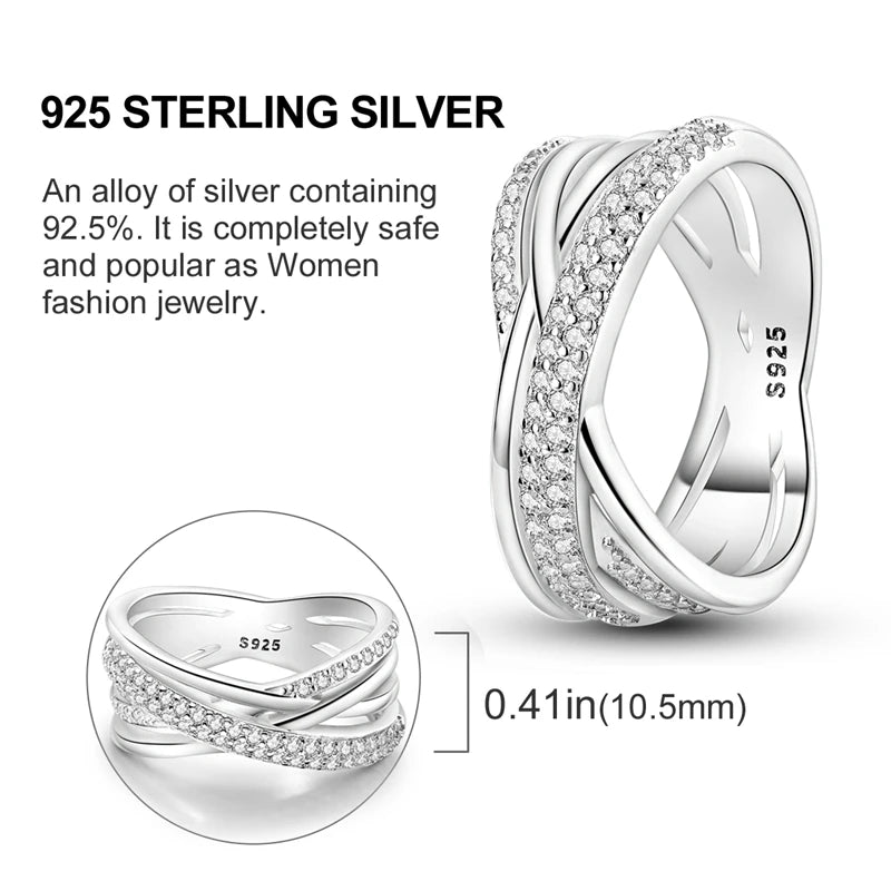Rings 925 Silver Interwoven Line Rings Zircon Geometric Winding Rings Romantic Engagement Wedding Valentine Fine Jewelry Gift