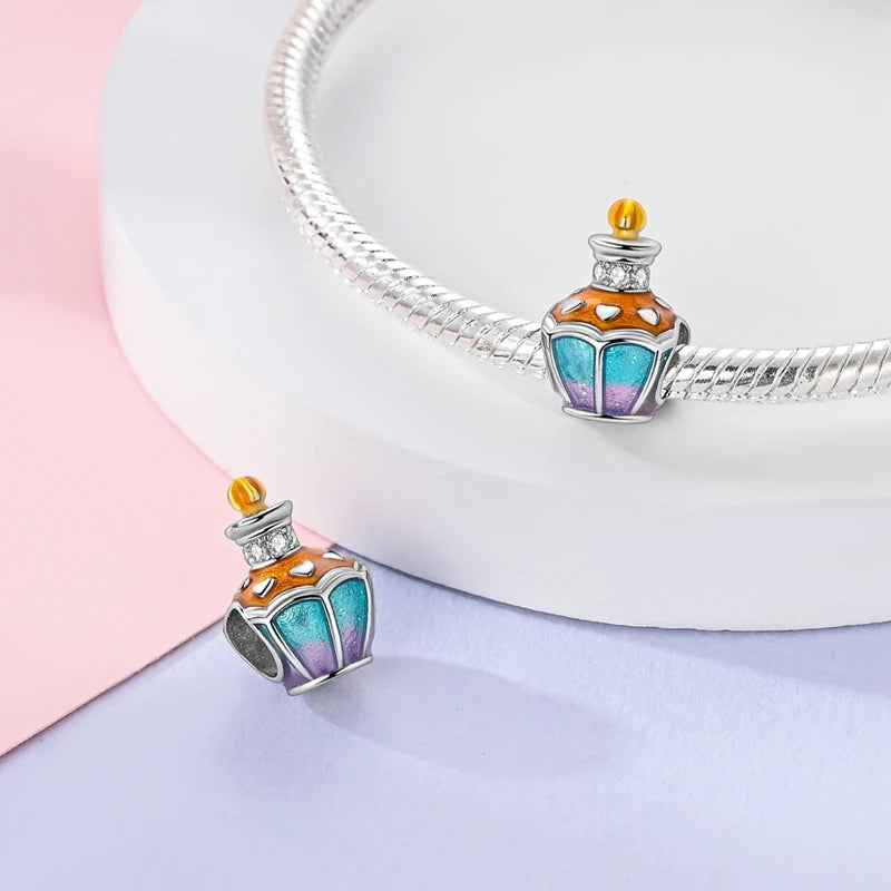 Original S925 Silver Romantic Pink Crown Perfume Bottle Charms Beads Fit Qikaola Bracelets Fine DIY Jewelry Valentine's Day Gift