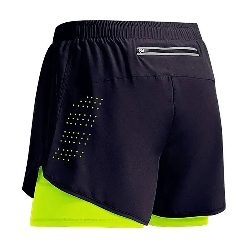 Men's Shorts 2 In 1 Fitness Training Gym Sports Short Pants Quick Dry Built-in Pocket Double-deck Beach Bottom Summer Shorts Men