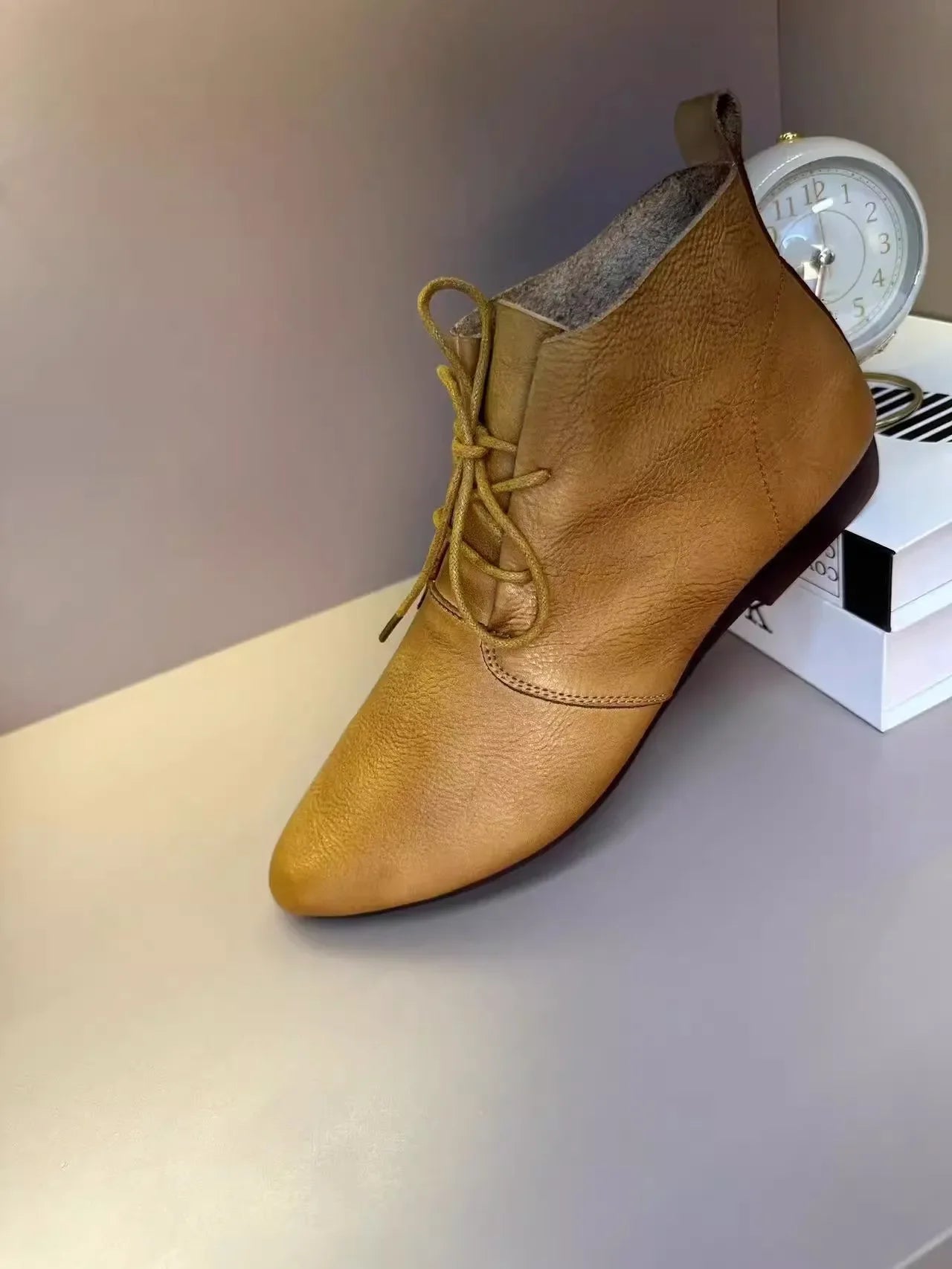 2024Women Flat Short Boots Lace Up Pointed Toe Motorcycle Ankle Booties Autumn Female Soft Sole Casual Shoes Botas De Mujer