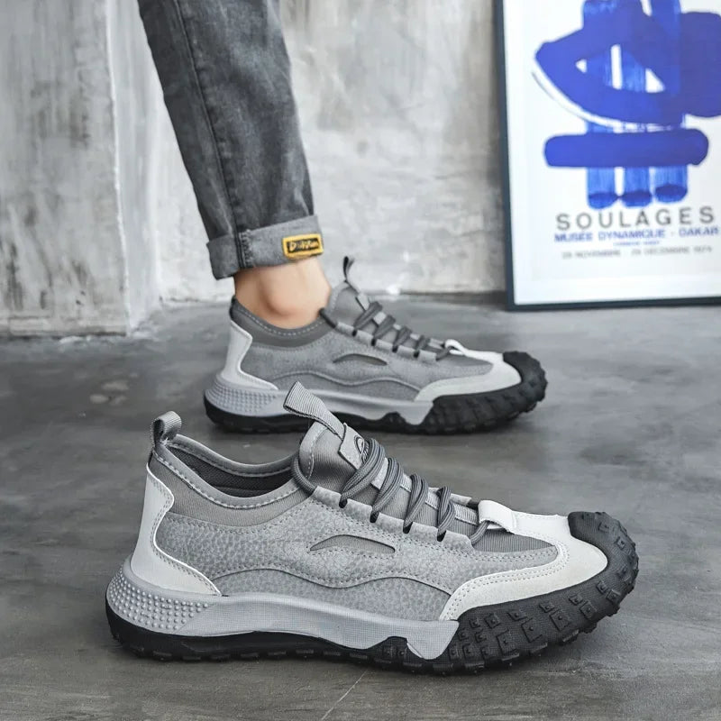 Outdoor Men Hiking Shoes Anti-slip Platform Men Sneakers Retro Leather Jogging Shoes Fashion Wear-resistant Trekking Shoes Male