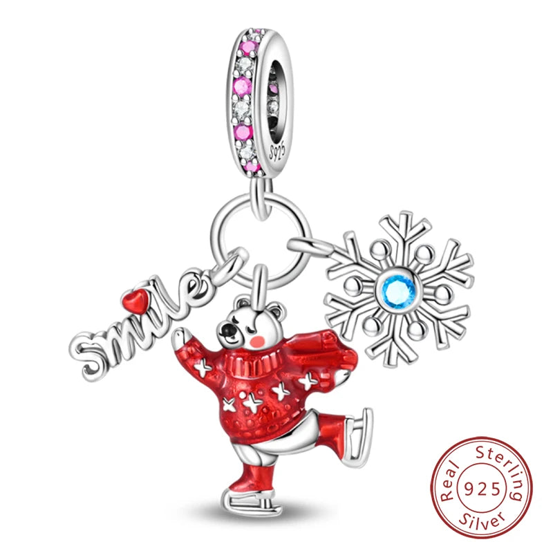 Original 925 Sterling Silver Red Charm Beads Red Wine Chili Dumbbell Pendant For Women Fit DIY Bracelet Birthday Jewelry Gift