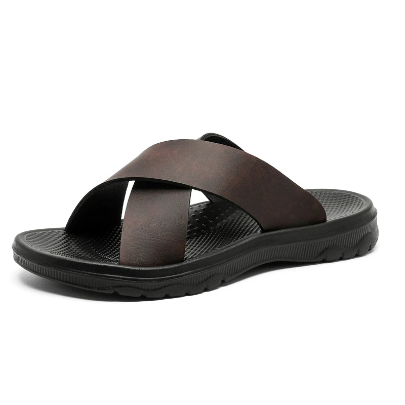 YRZL Men Casual Sandals Lightweight Comfortable PU Leather Summer Slippers Non Slip Outdoor Shoes for Beach Walking Flip Flops