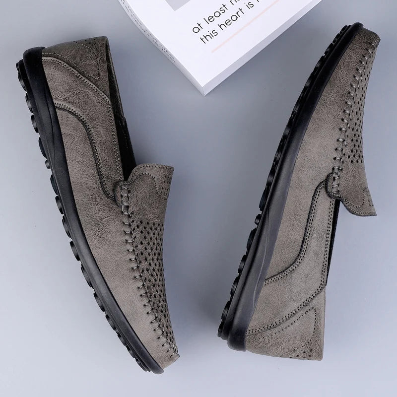 Men Shoes Casual Leather Hollow out Moccasins Men Breathable Slip on Driving Shoes Luxury Italian Men Loafers Plus Size 38-47