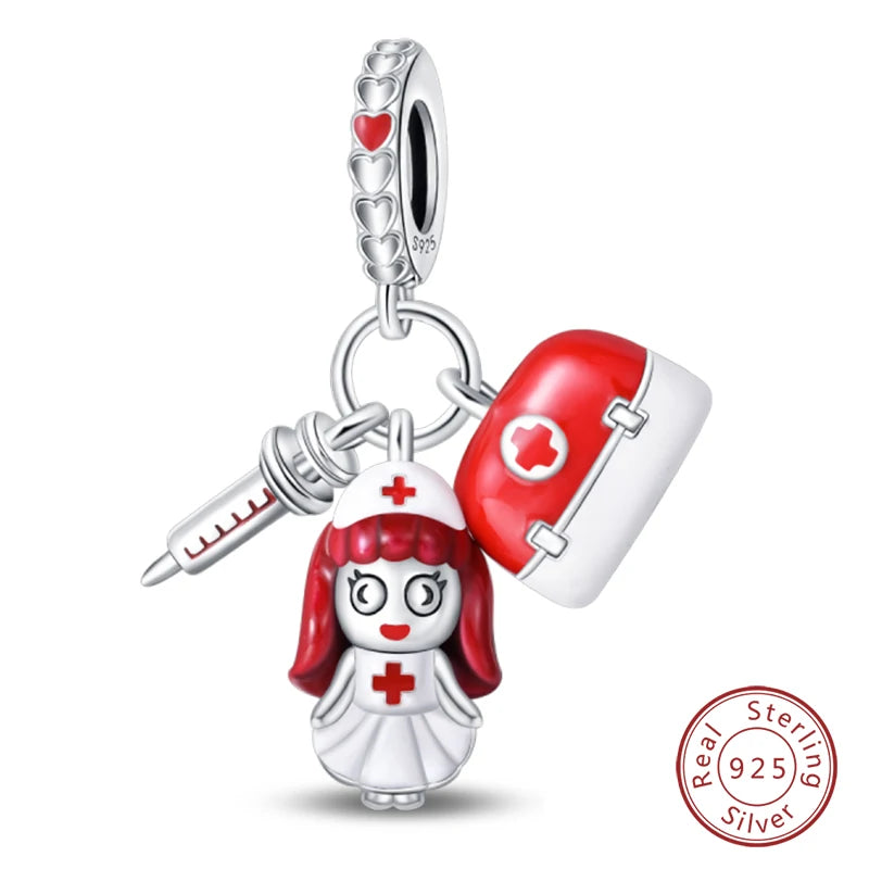 Original 925 Sterling Silver Red Charm Beads Red Wine Chili Dumbbell Pendant For Women Fit DIY Bracelet Birthday Jewelry Gift