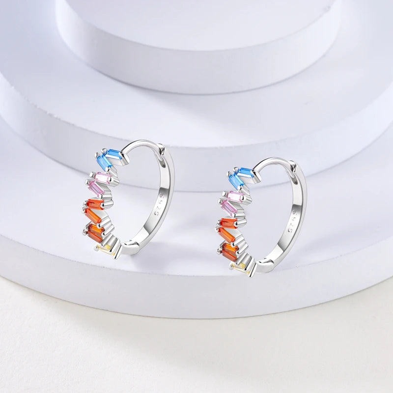 925 Sterling Silver Colored Zirconium Stars Hoop Earrings For Women Jewelry Anniversary WeddingMaking Jewelry Gift
