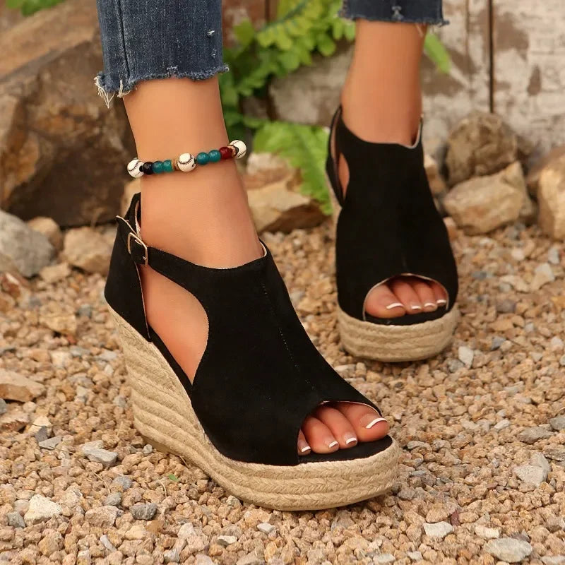 2025 Thick Bottom Slope Heel Sandals for Women Large Fish Mouth Sandals Height Increasing Shoes