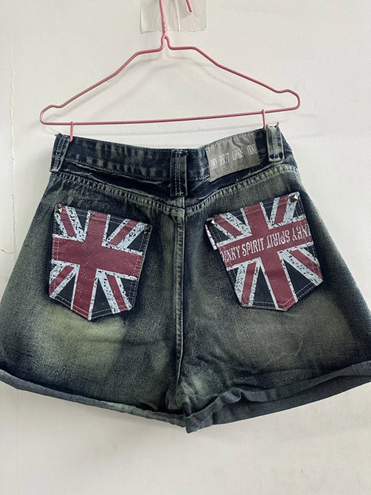 Y2K Mini Shorts Womens Harajuku Vintage Cross Graphic Pockets Embroidery Low Waist Shorts Gothic Sexy Hot Girl Hip Denim Shorts