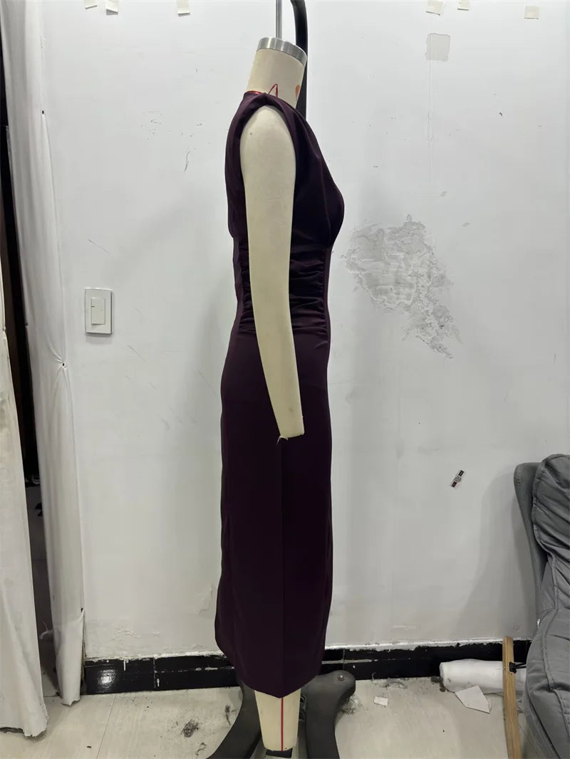 Women's Dress New Fall 2025 Purple Sleeveless Draped Dress Long Dress Elegant Personality Fashion