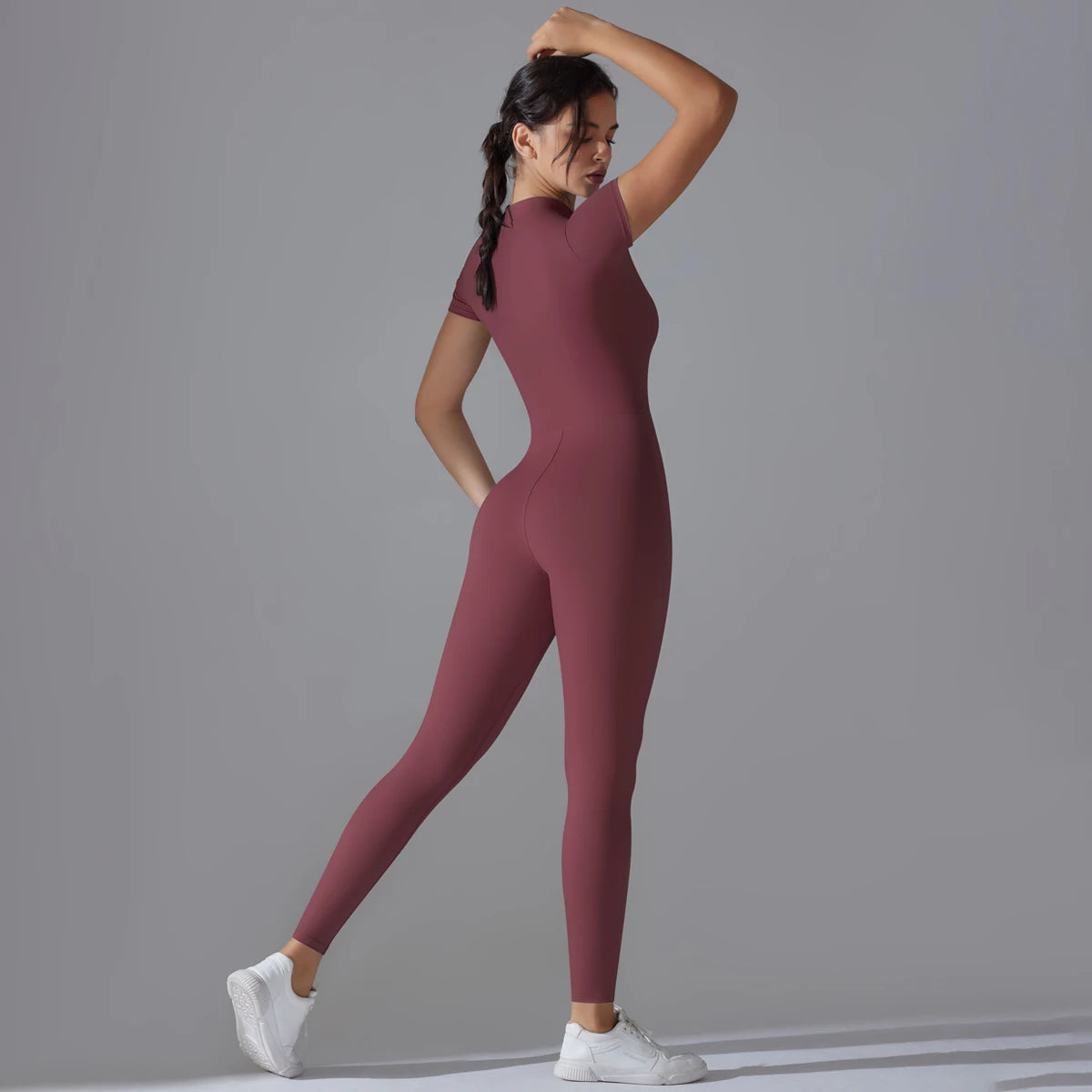 Yoga Set Women Zipper Short Sleeve one piece Gym suit Women's Sports Shapewear Solid Color Nylon Yoga Bodysuit