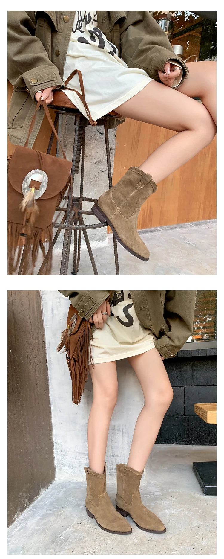 Genuine Leather Western Cowboy Boots Women's  Boots arp Toe Chunky Heel Autumn Winter Knight Sle Faion Boots