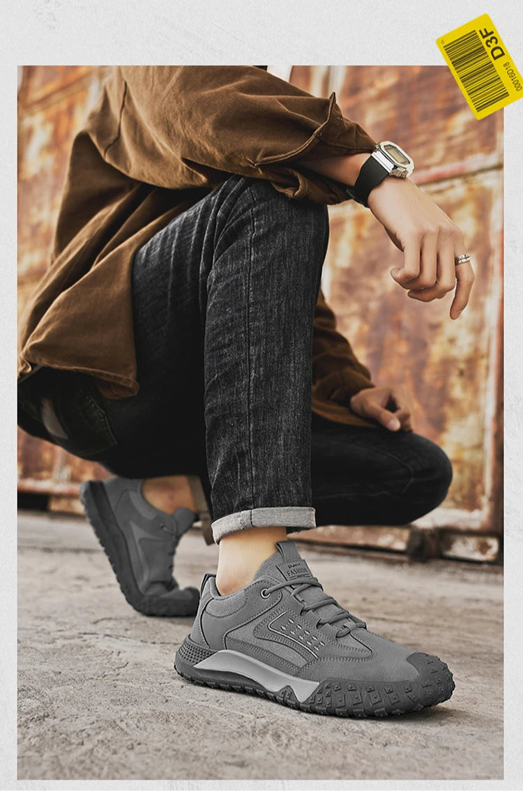 Men's Breathable Closed-Toe Hiking Shoes Non-Slip Lace-Up Low-Cut Casual Athletic Shoes Durable Outdoor Walking Sneakers for Men