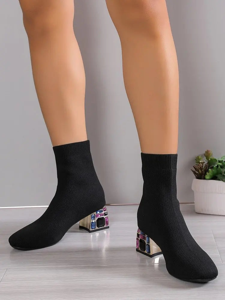 Elastic Socks Boots Women Fashion Ankle Boots Woman High Heel Thicks Heel Short Boots Ladies Sexy Platform Shoes Women Boot