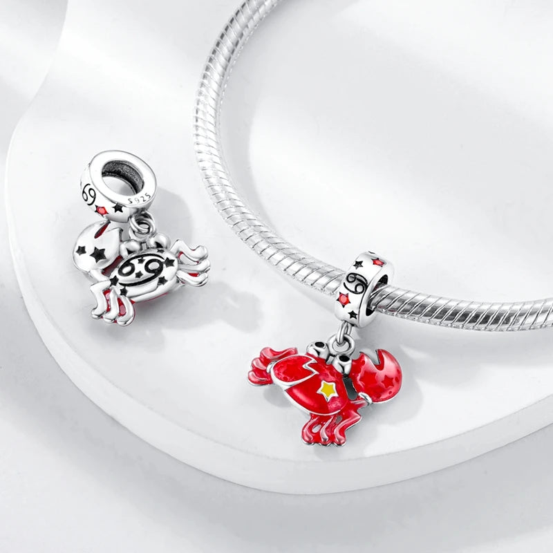 Original 925 Sterling Silver Charms Beads Blue Crab Red Lobster Charms Pendant For Women Fine DIY Bracelet Jewelry Gifts