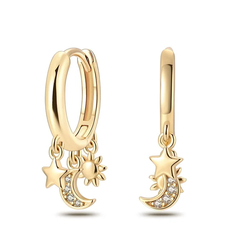 New in 925 Silver Color Gold Pearl Bee Irregularity Star Moon Earrings For Women 2024 Trending Fashion Jewelry Birthday Gifts