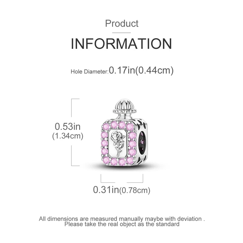 Original S925 Silver Romantic Pink Crown Perfume Bottle Charms Beads Fit Qikaola Bracelets Fine DIY Jewelry Valentine's Day Gift