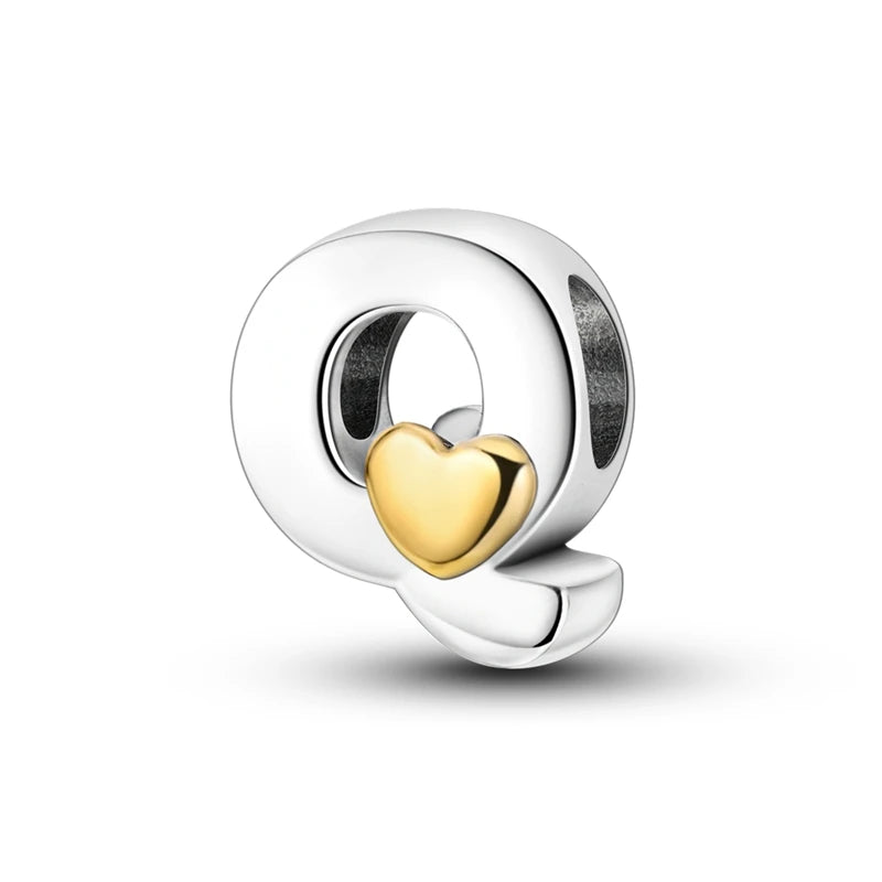 Fit Original 925 Sterling Silver Letter Charms Beads A-Z Golden Love Alphabet Charms For Women Fine DIY Birthday Jewelry Gifts