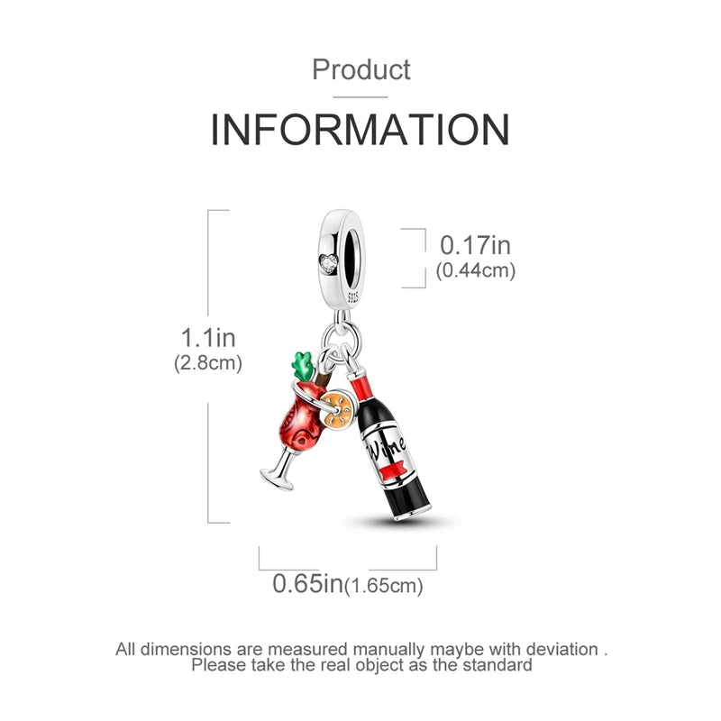 Original 925 Sterling Silver Red Charm Beads Red Wine Chili Dumbbell Pendant For Women Fit DIY Bracelet Birthday Jewelry Gift