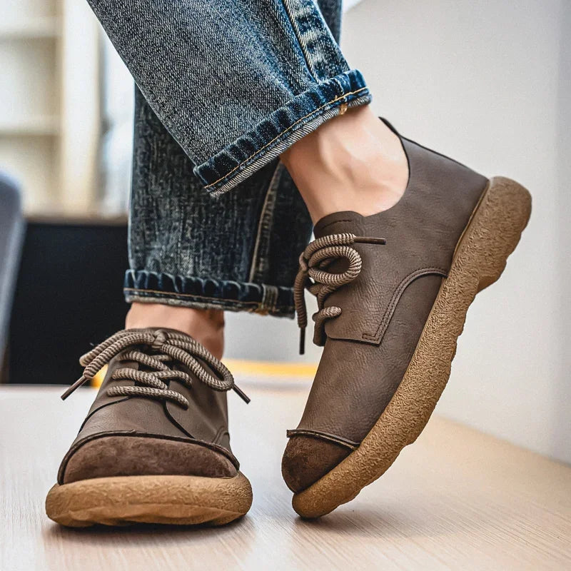 Men's Casual Shoes Comfortable Retro Men's Leather Casual Shoes Men's Fashion Retro Flat Boots for Men Shoes