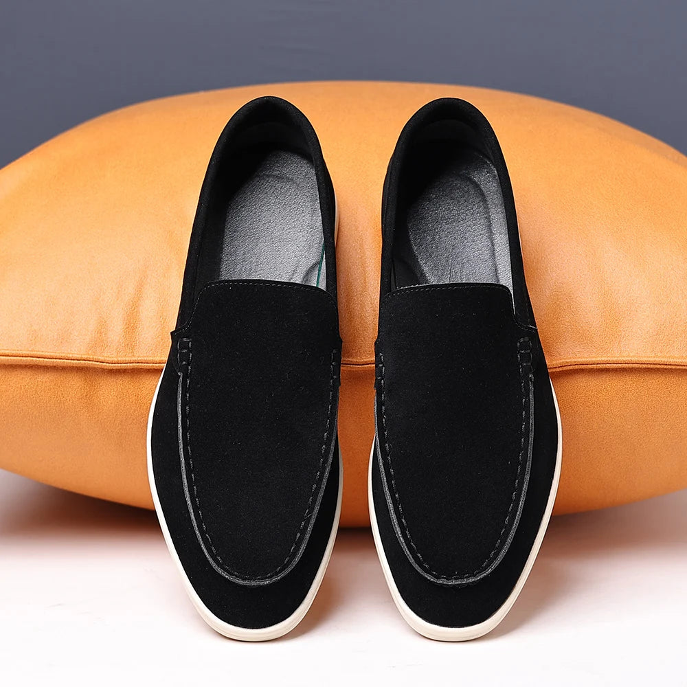 Brand Men's Suede Loafers Soft Leather Slip-On Shoes Comfortable Flat for Men Non-Slip Walking Shoes Casual Wear Business Shoes
