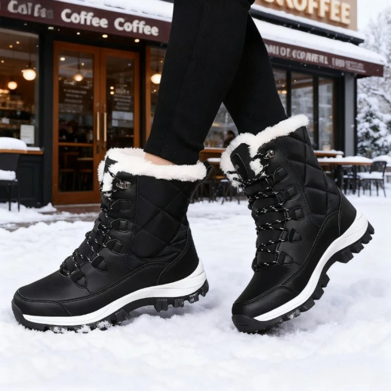 2025 Hot Trend Women's Winter Snow Boots Warm Plush Lined Mid Calf Boots Waterproof Anti Slip Outdoor Snow Women's Hiking Shoes