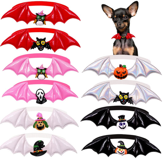 10PCS Halloween Series Pet Bowtie Bat Wings Skull Pumpkin Pet Dog Bow Tie Pets Collar Holiday Party Bulk Pet Accessories