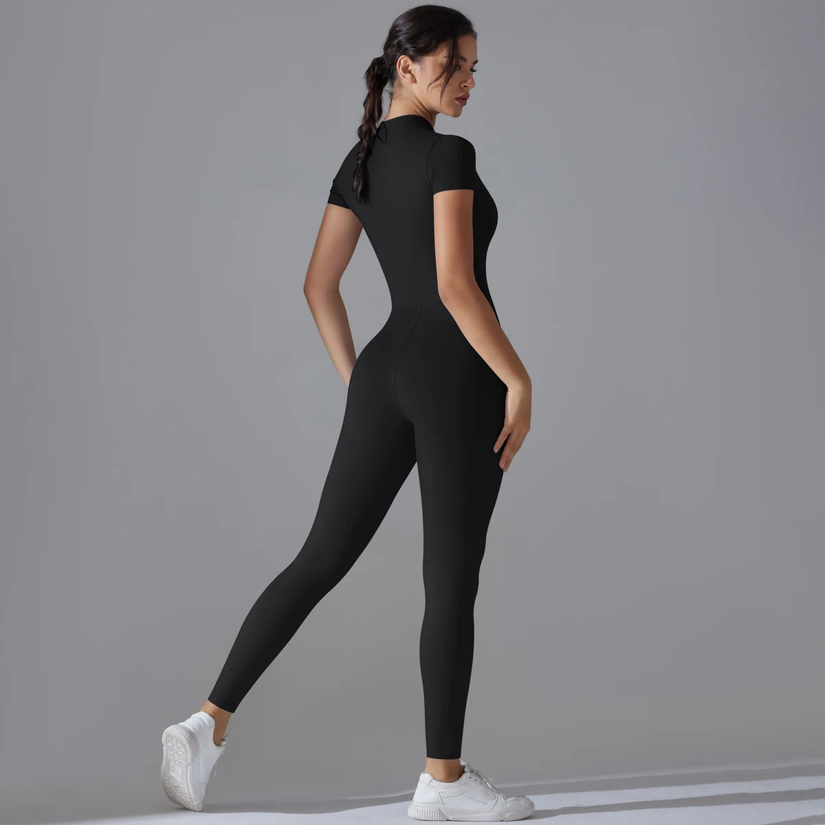 Yoga Set Women Zipper Short Sleeve one piece Gym suit Women's Sports Shapewear Solid Color Nylon Yoga Bodysuit