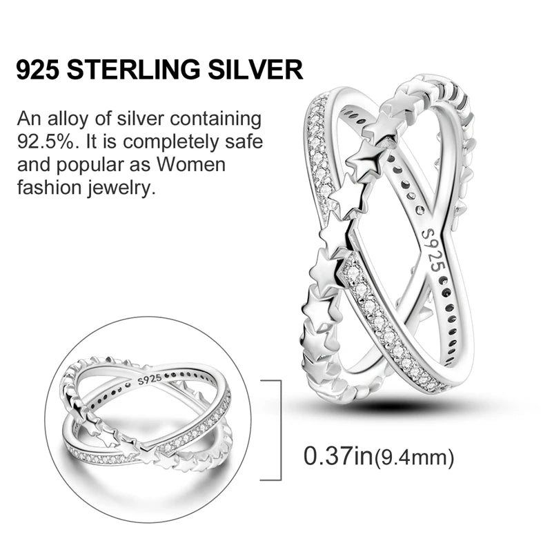 Rings 925 Silver Interwoven Line Rings Zircon Geometric Winding Rings Romantic Engagement Wedding Valentine Fine Jewelry Gift