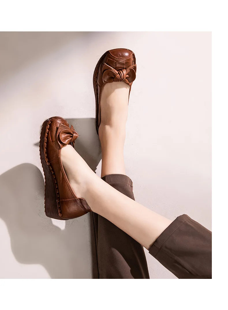 GKTINOO 4cm Weave Genuine Leather Flats Platform Wedge Loafer Women Oxfords Vintage Ethnic Summer Comfy Soft Soled Casual Shoes