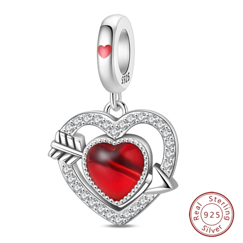 Original 925 Sterling Silver Red Charm Beads Red Wine Chili Dumbbell Pendant For Women Fit DIY Bracelet Birthday Jewelry Gift