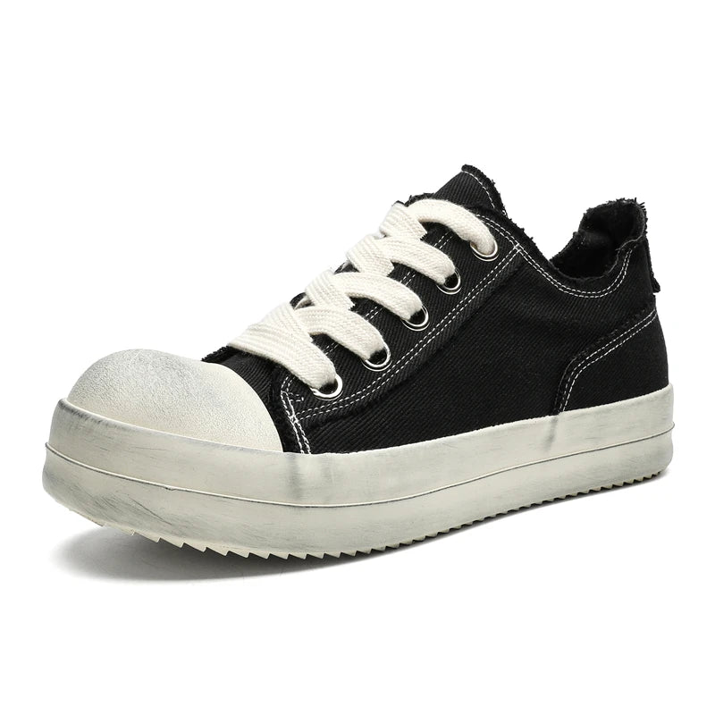 2025New Men Canvas Thick Bottom Sneakers Fashion Lace Up Casual Youth Shoes Lightweight Outdoor Comfy Flat Designer Walking Shoe