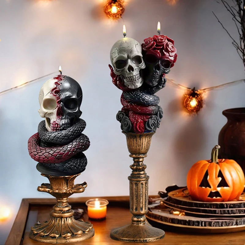 Horror Skull Snake Candle Silicone Mold Handicraft the Evil Hand Abstract Art Aromatherapy Candle Gypsum Mould Halloween Decor