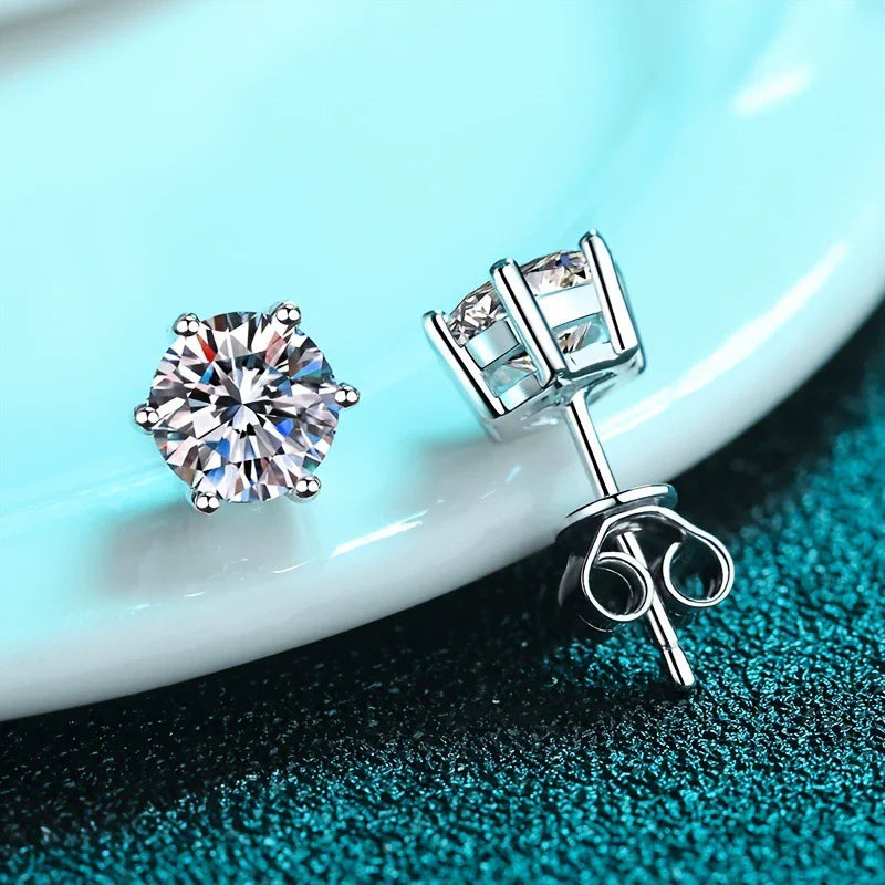 TY D Color Brilliant Round Cut Lab Moissanite Dia Stud Earrings For Women 925 Sterling Silver Plated Wedding Fine Jewelry Gift