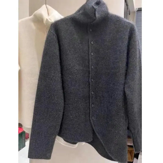 Limiguyue High-end Thick Velvet Sweater Cardigan Women Autumn Winter Turtleneck Irregular Cashmere Knitted Jacket Versatile 321P