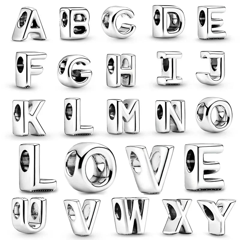 Silver 925 26 Letter A-Z Alphabet Charm Fine Beads Fit Original Charms Silver Bracelet DIY Fine Jewelry for Women Gifts Making