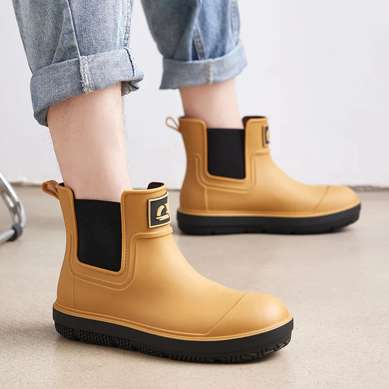 Versatile Casual Waterproof Men's Rain Shoes Short Boot Fleece Lined Warm Non-slip Wear Resistant Comfortable Outdoor Wear