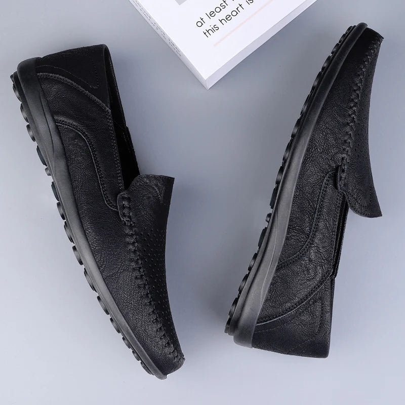 Men Shoes Casual Leather Hollow out Moccasins Men Breathable Slip on Driving Shoes Luxury Italian Men Loafers Plus Size 38-47