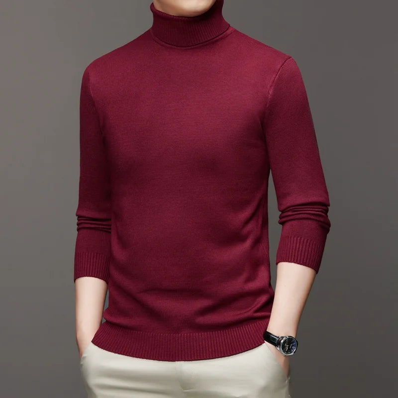 Autumn Mens High Quality Knitted Turtleneck Sweater Slim Fit Long Sleeve Anti-pilling Pullover Solid Color Trend Men Streetwea