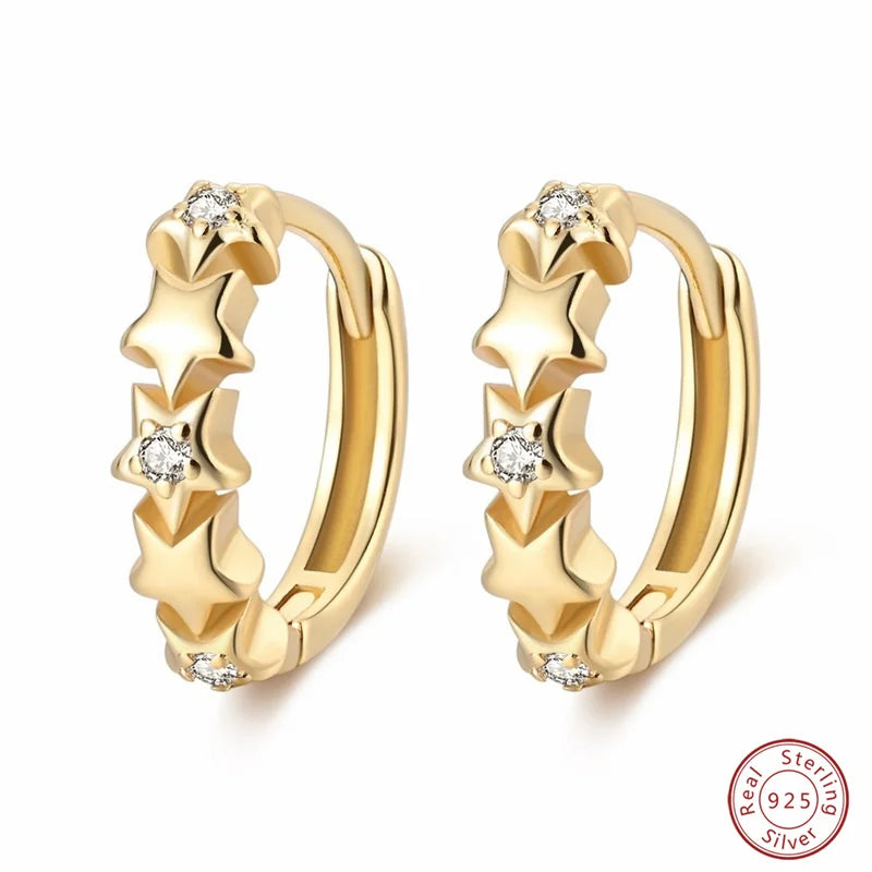 New in 925 Silver Color Gold Pearl Bee Irregularity Star Moon Earrings For Women 2024 Trending Fashion Jewelry Birthday Gifts