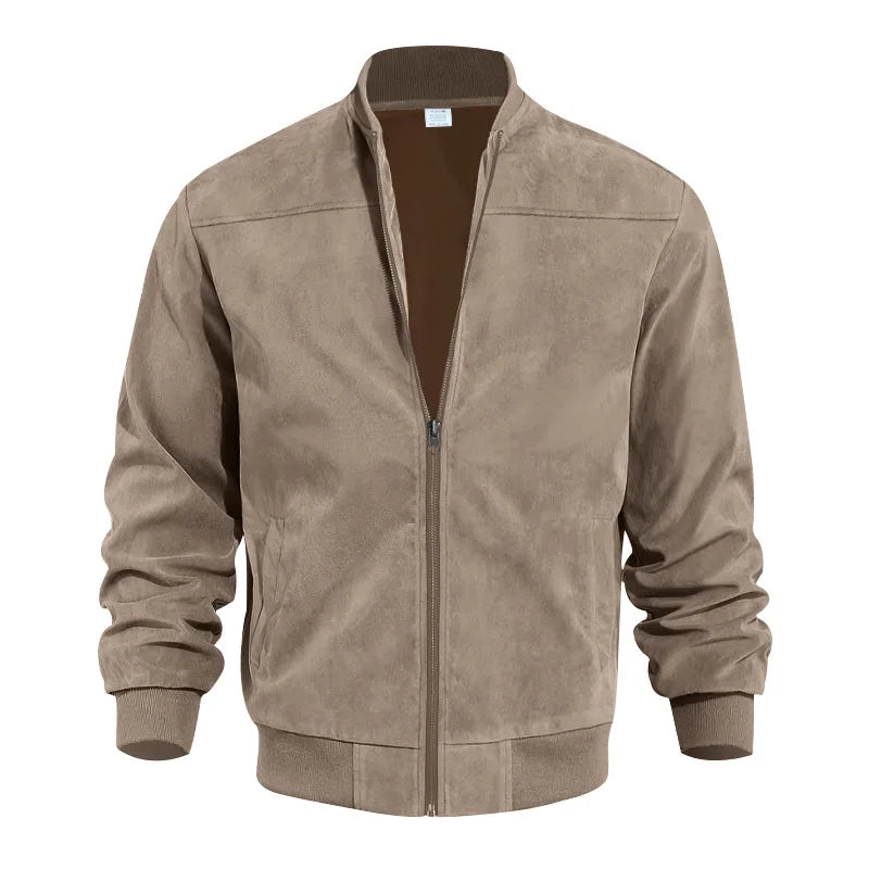 Autumn Suede Solid Color Men's Zipper Jacket Casual Retro Long-sleeved Cardigan Jacket