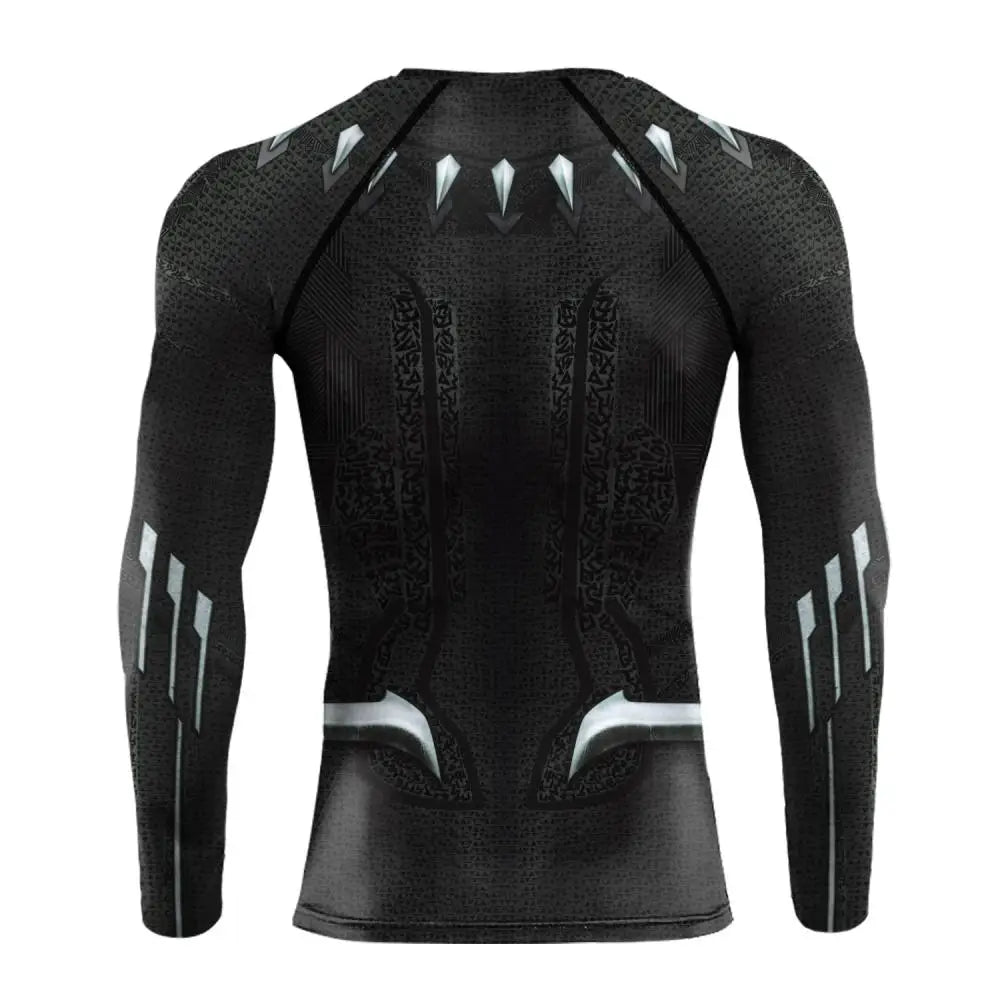 Halloween Superhero Cosplay T-Shirt for Men Panther Printed Long Sleeve Compression Shirt Breathable Male Outdoor Sportwear
