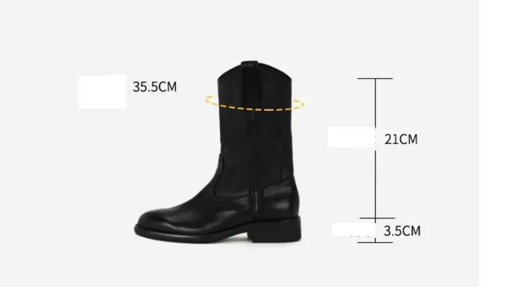 New Fashion Boots for Women Spring/Autumn Square Heel Female Mid-Calf Boots Ladies Slip-On Pointed Toe WESTERN Boots Women