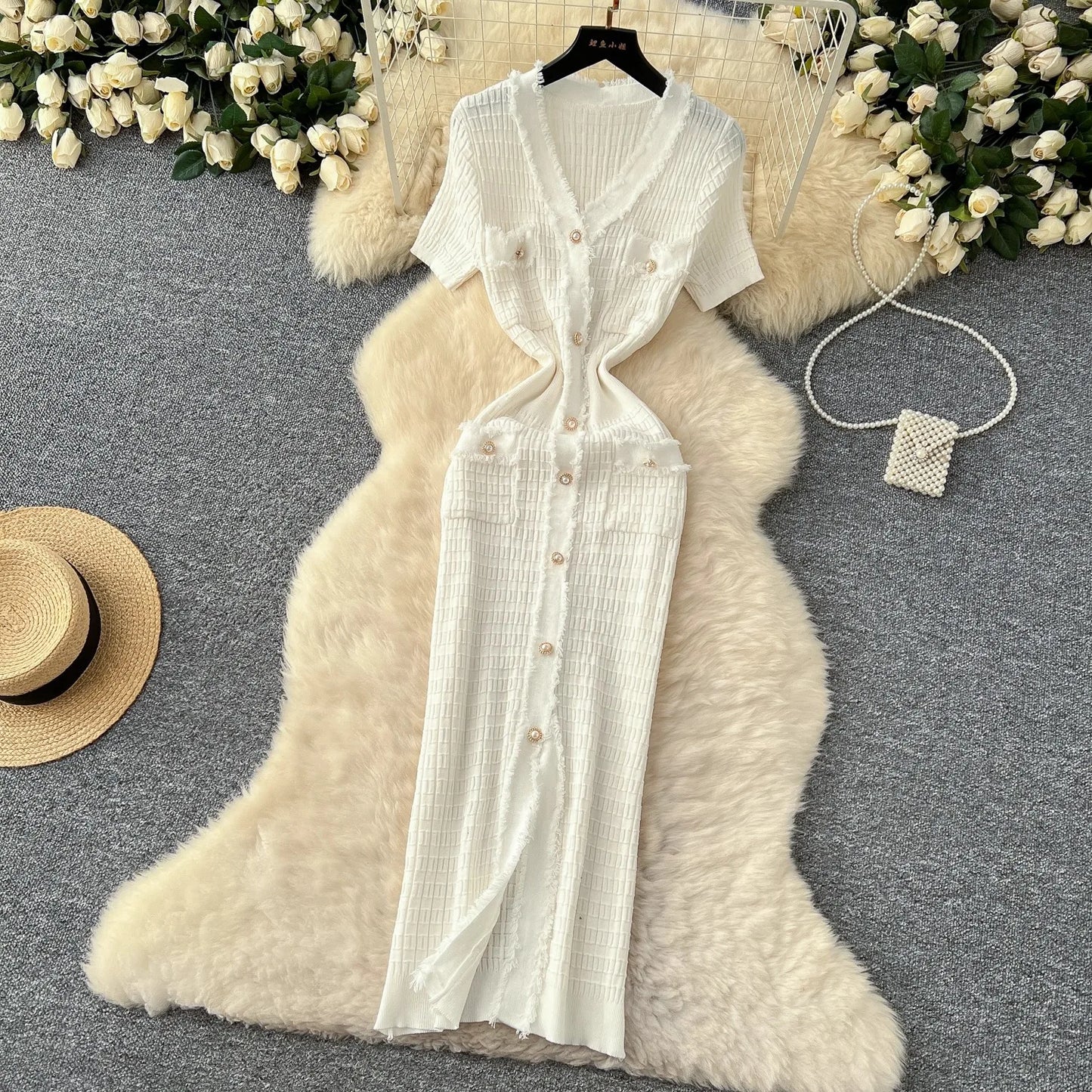 YuooMuoo Women Dress Elegant V-neck Slim Waist Wrap Hips Bodycon Sweater Dress Chic Single-breasted Office Lady Long Shirt Dress