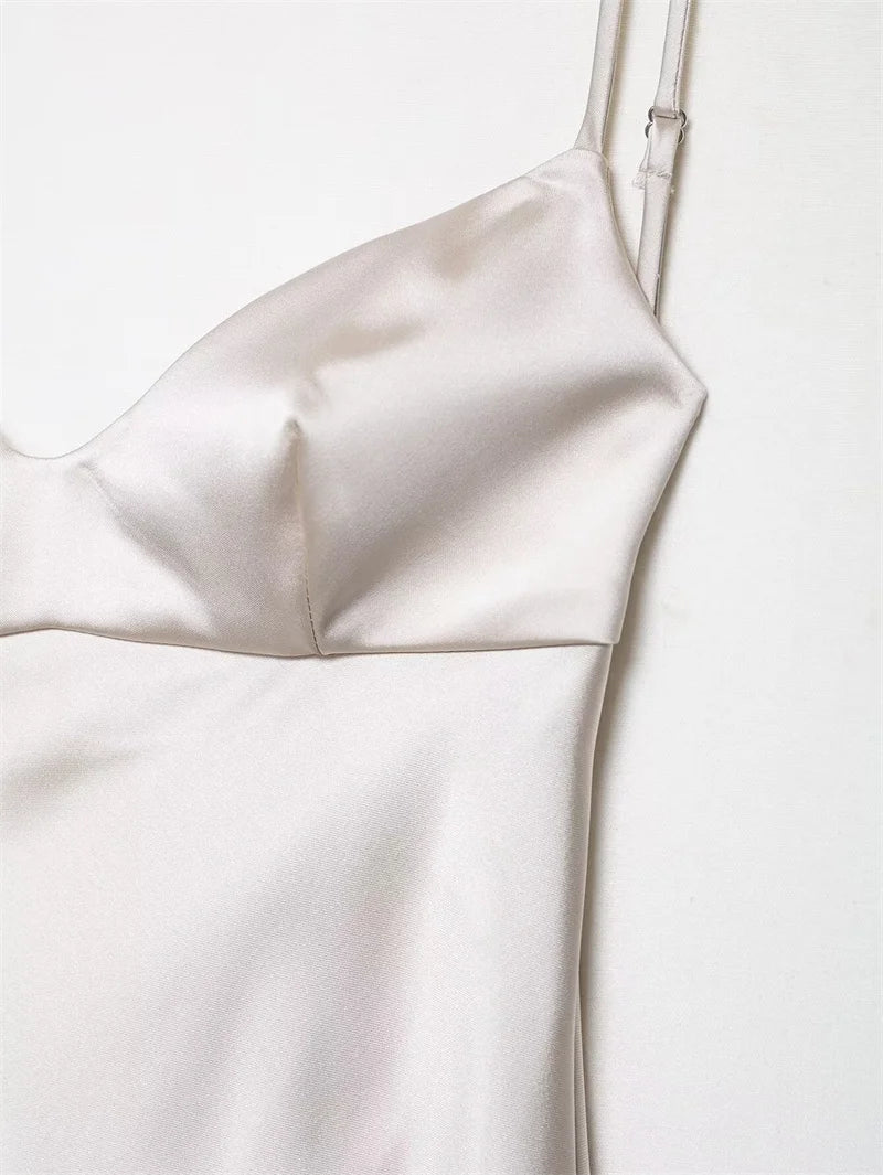 Women's Dress New Summer 2025 White Suspender Silk Satin Texture Irregular Dress Sexy Fashion Elegant Personality
