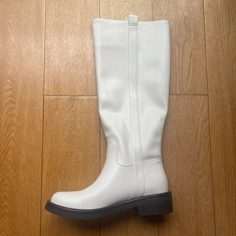 INS ZA Plus Size 34-43 New Fashion Full Genuine Leather Boots Women Slip On Knee High Boots Autumn Winter Straight Knight Botas