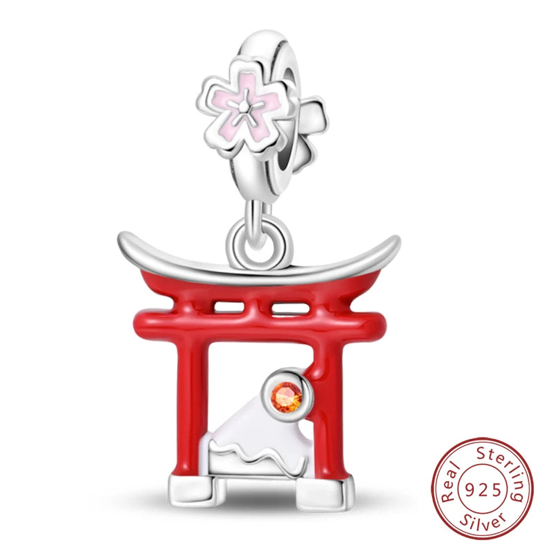 Original 925 Sterling Silver Red Charm Beads Red Wine Chili Dumbbell Pendant For Women Fit DIY Bracelet Birthday Jewelry Gift