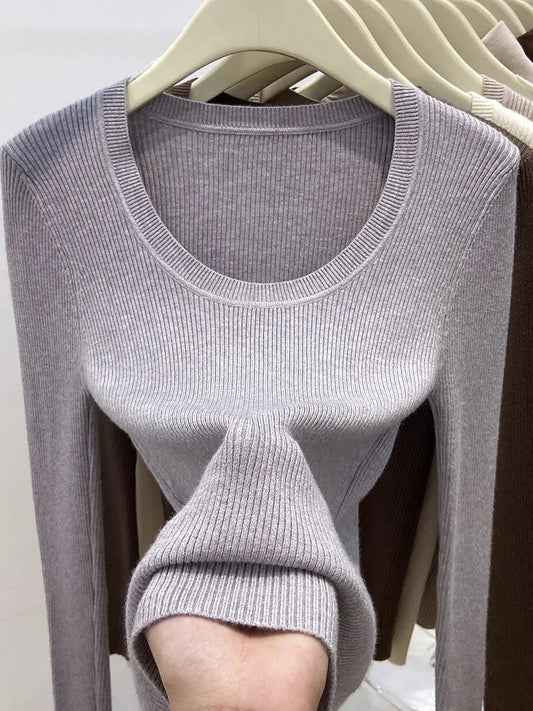 Zjaiss Solid Color O-neck Knitted Pullovers 2025 Women's Autumn Winter New Slim Fit Sweater Soft Warm Simple Base Layer Top